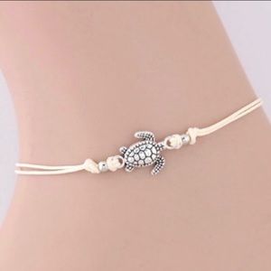 White String Silver Turtle Anklet